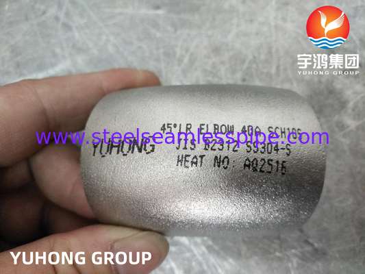 JIS B2312 SS304-S Stainless Steel Butt Weld Fittings 45° 90° LR Cánh tay