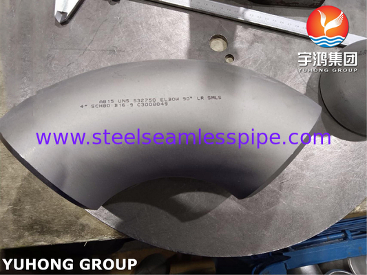 ASTM A815 S32750 Phân hợp bằng thép không gỉ khuỷu tay 90 ° LR Buttweld B16.9