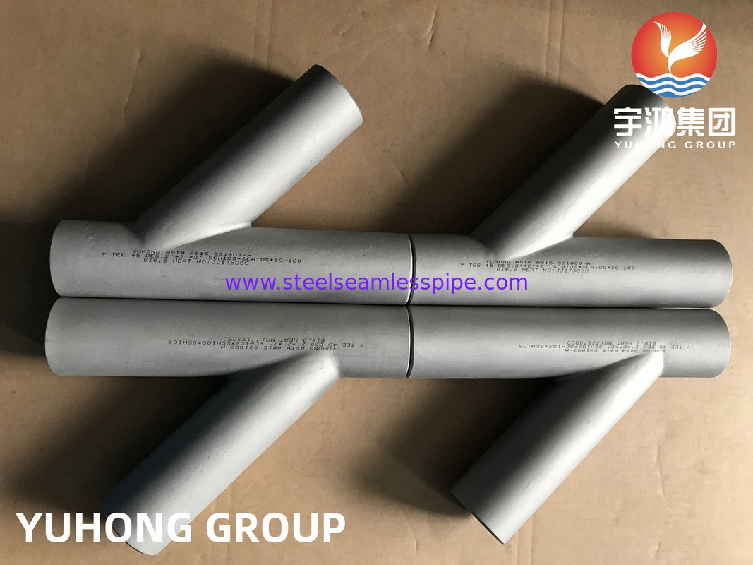 ASTM A815 S31803-W Y TEE Phụ kiện hàn mông B16.9 Phân bón lọc dầu Khí