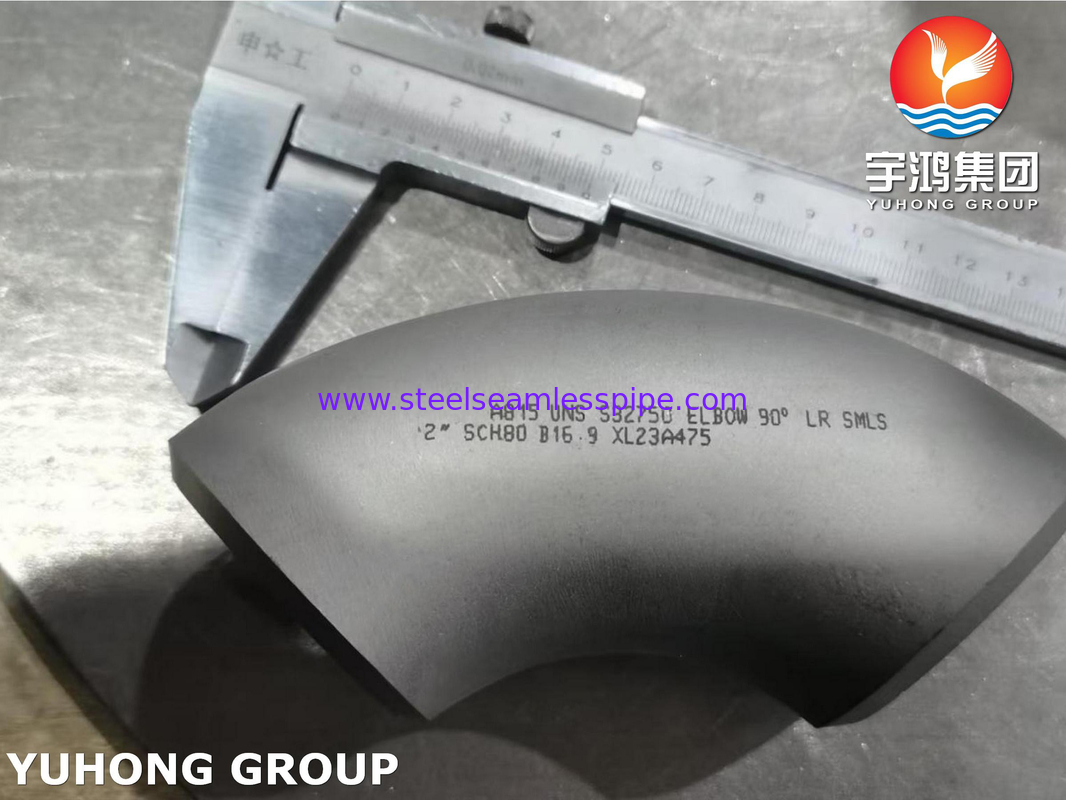 Cút thép không gỉ song công ASTM A815 S32750, 90 độ, bán kính dài, mối hàn đối đầu B16.9