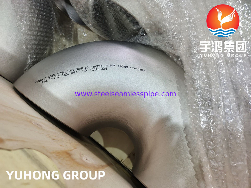 ASTM B366 UNS N08810 INCOLOY 800H Niken hợp kim FITTING 180 ° Khuỷu tay B16.9