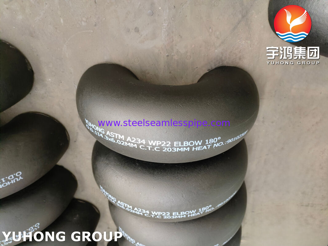 ASTM A234 WP22 CL1 / CL3 Hợp kim thép nối mông Khuỷu tay 180 độ sơn đen