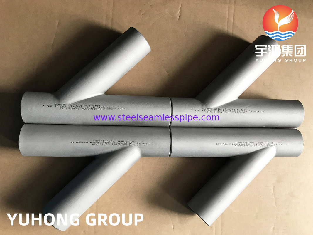 Thép Duplex ASTM A815 S31803, Y-Shape Tee, Butt Weld Pipe Fitting B16.9