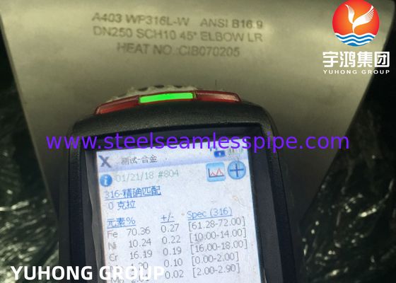 ASME SA403 WP316L Phụ kiện thép hàn mông 90 ° / 45 ° Bán kính dài khuỷu tay