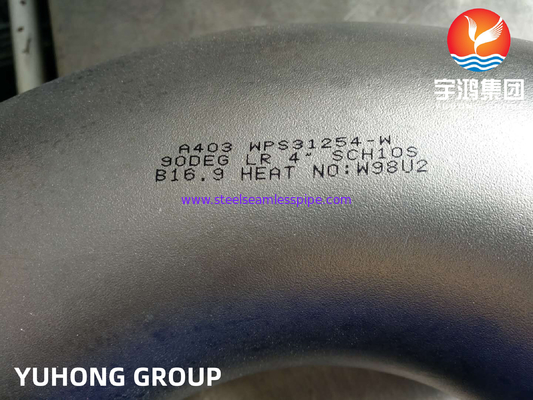 ASTM A403 WPS31254 / 254 SMO / 1.4547 Khuỷu tay hàn siêu không gỉ bằng thép không gỉ